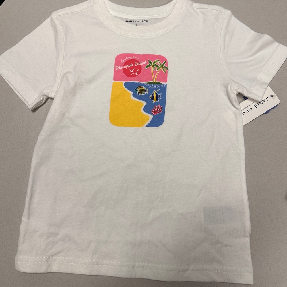 Janie and Jack White Short Sleeve Tee with Graphic Design